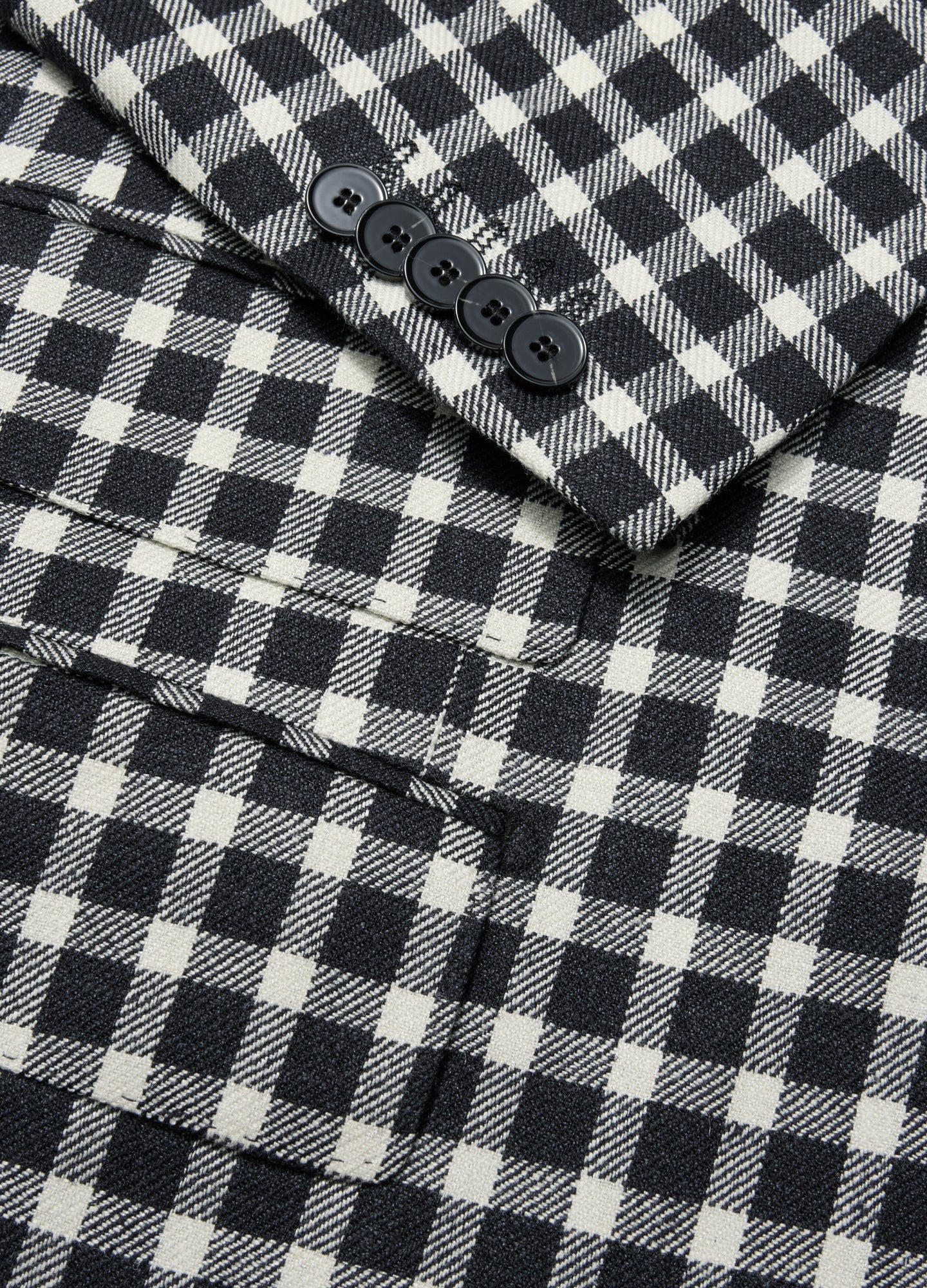 Wool Silk Linen Check Blazer Black