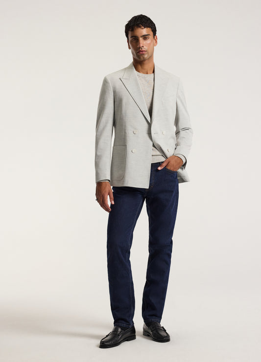 Tech Seersucker Double Breasted Blazer Silver