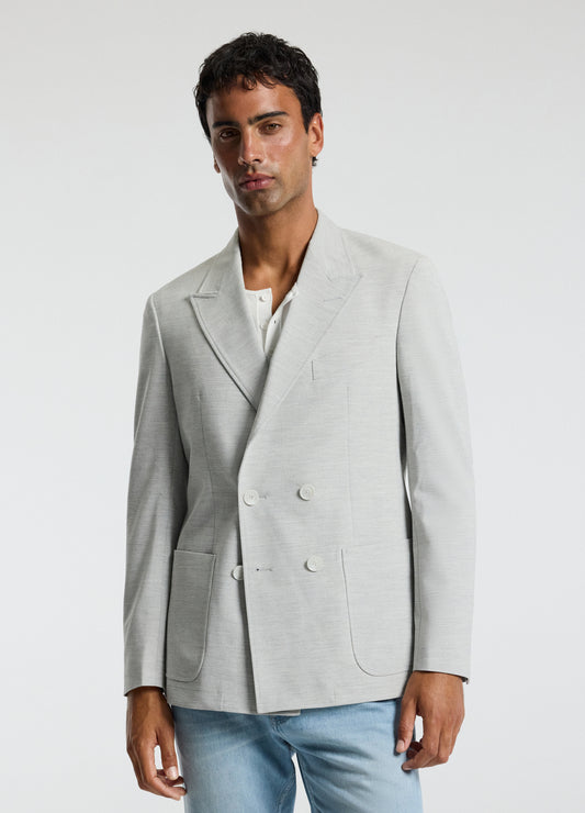 Tech Seersucker Double Breasted Blazer Silver