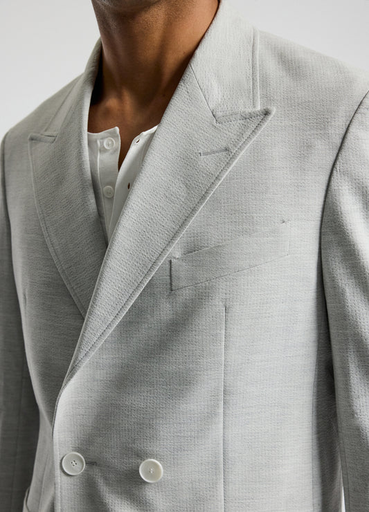Tech Seersucker Double Breasted Blazer Silver