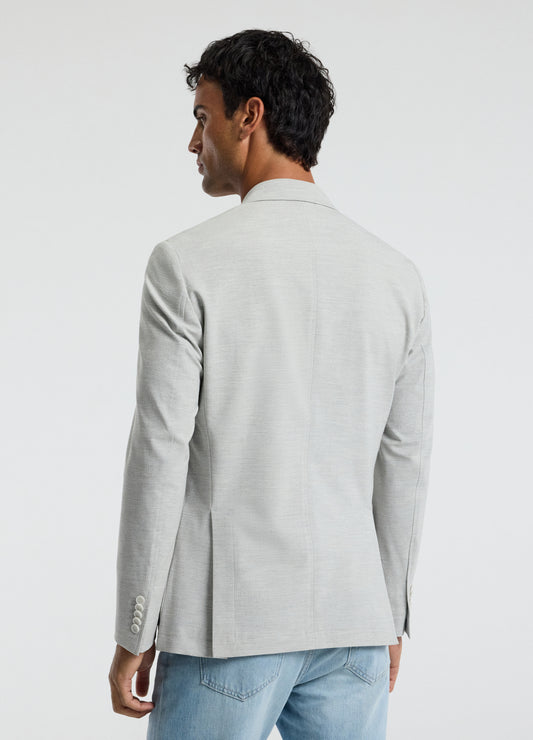 Tech Seersucker Double Breasted Blazer Silver
