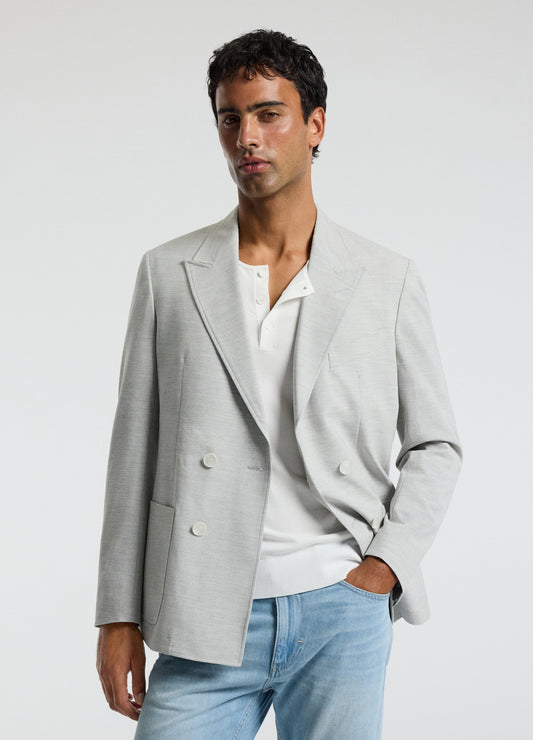 Tech Seersucker Double Breasted Blazer Silver