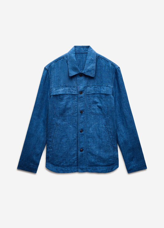 Washed Linen Shirt Jacket Indigo