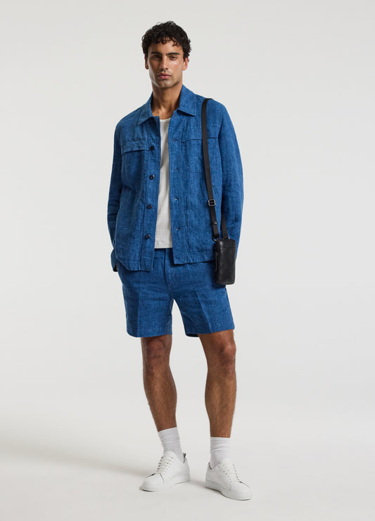 Washed Linen Shirt Jacket Indigo