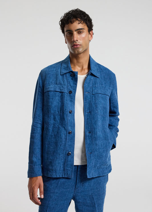 Washed Linen Shirt Jacket Indigo