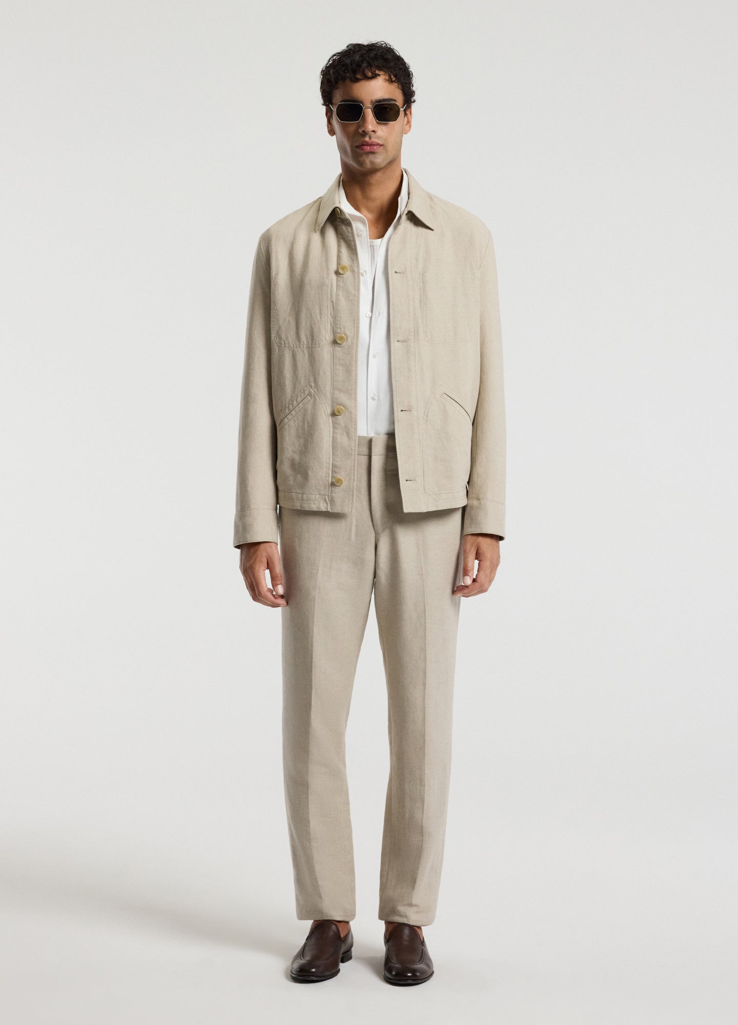 Linen Cotton Twill Shirt Jacket Natural