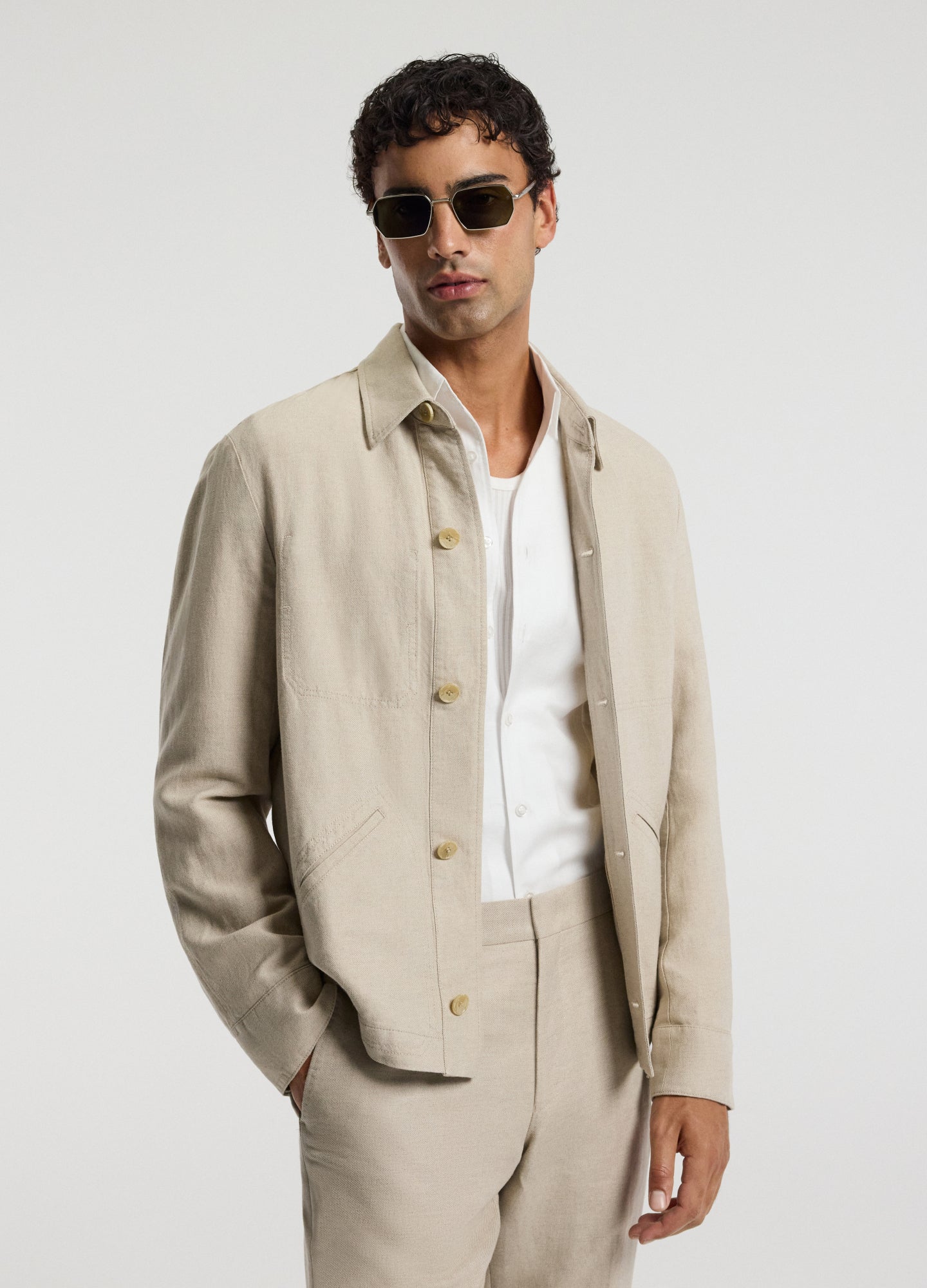 Linen Cotton Twill Shirt Jacket Natural