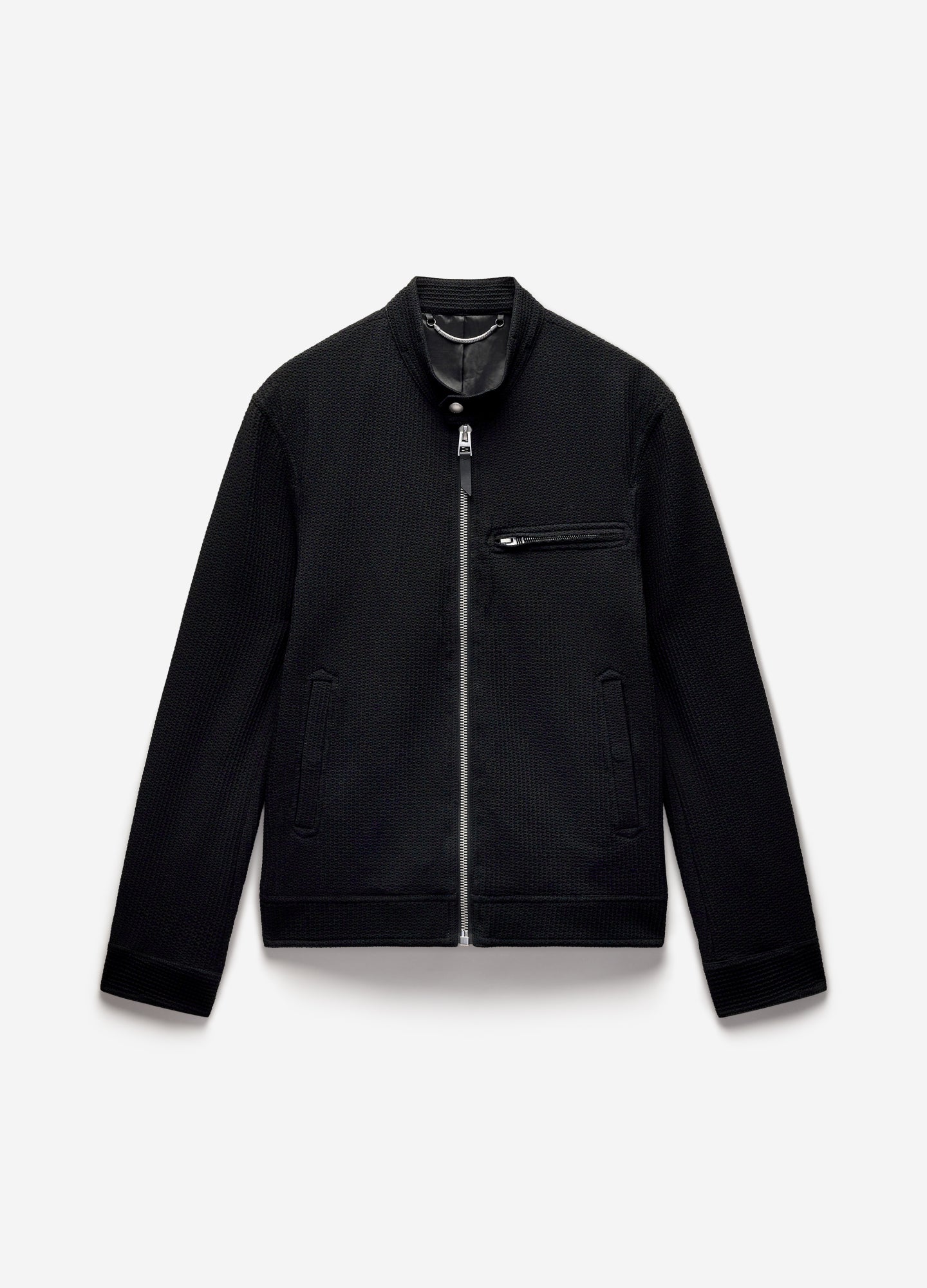 Band Neck Zip Up Jacket Black