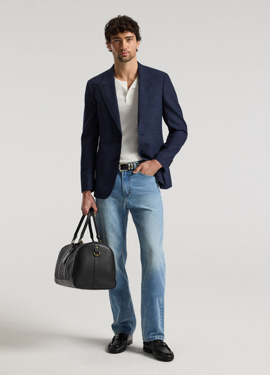 Tailored Wool Herringbone Blazer Denim Blue