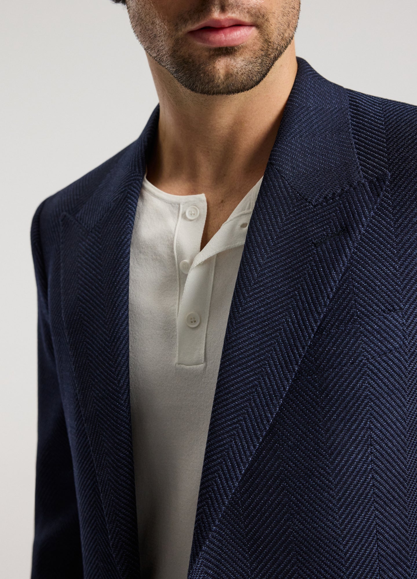 Tailored Wool Herringbone Blazer Denim Blue