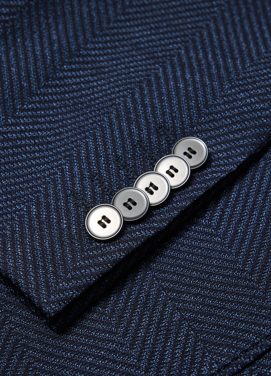 Tailored Wool Herringbone Blazer Denim Blue
