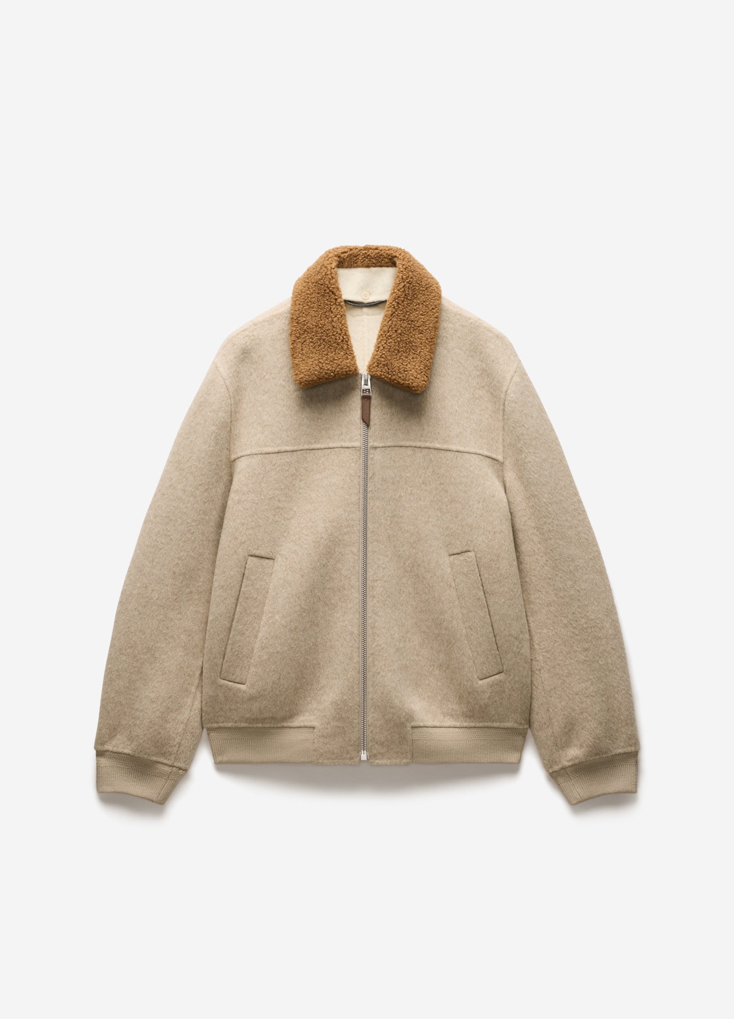Sherpa Collar Wool Bomber Jacket Neutral