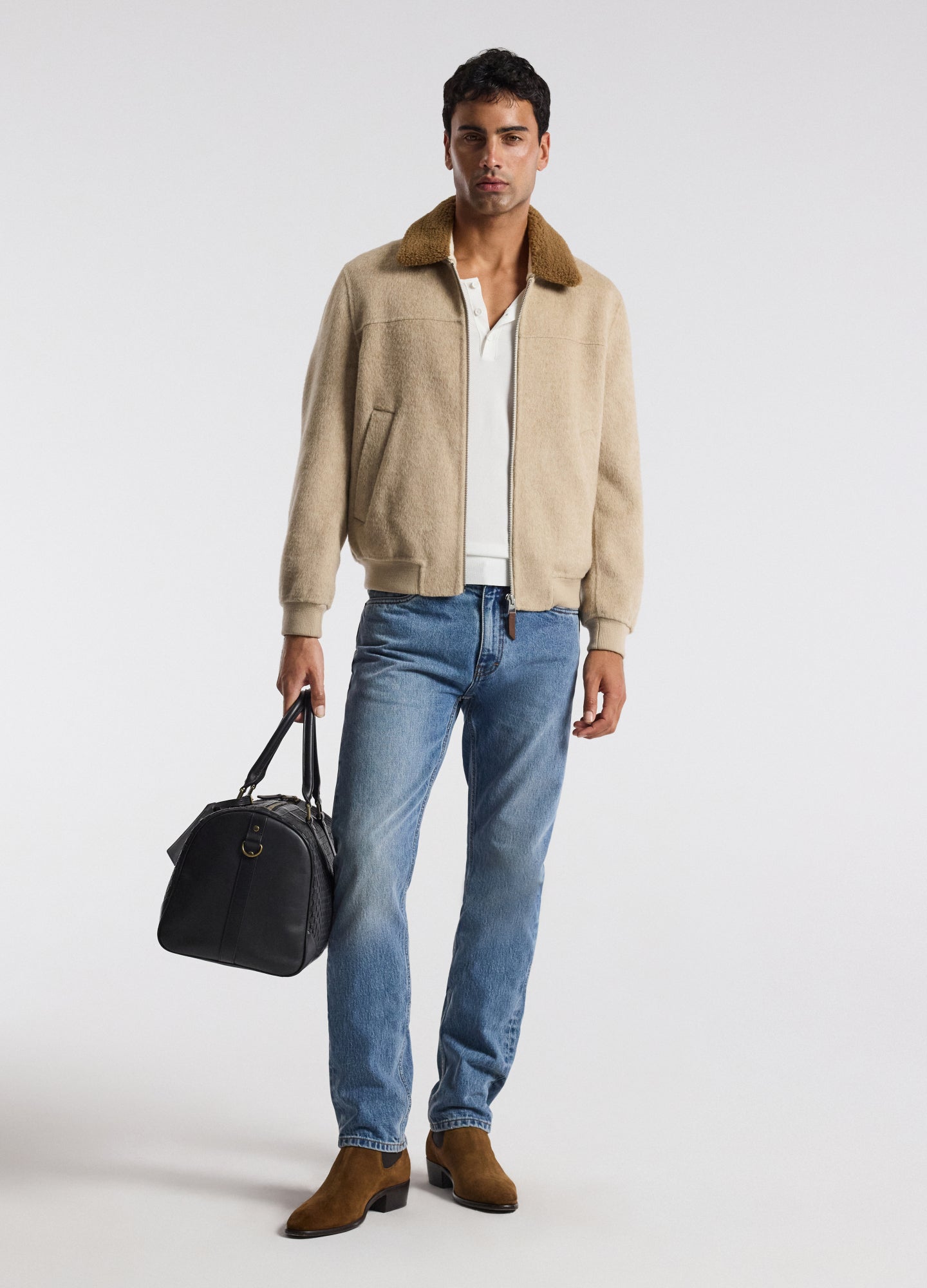 Sherpa Collar Wool Bomber Jacket Neutral