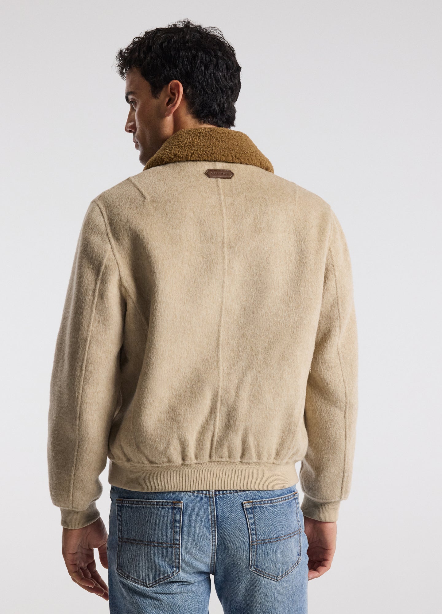 Sherpa Collar Wool Bomber Jacket Neutral