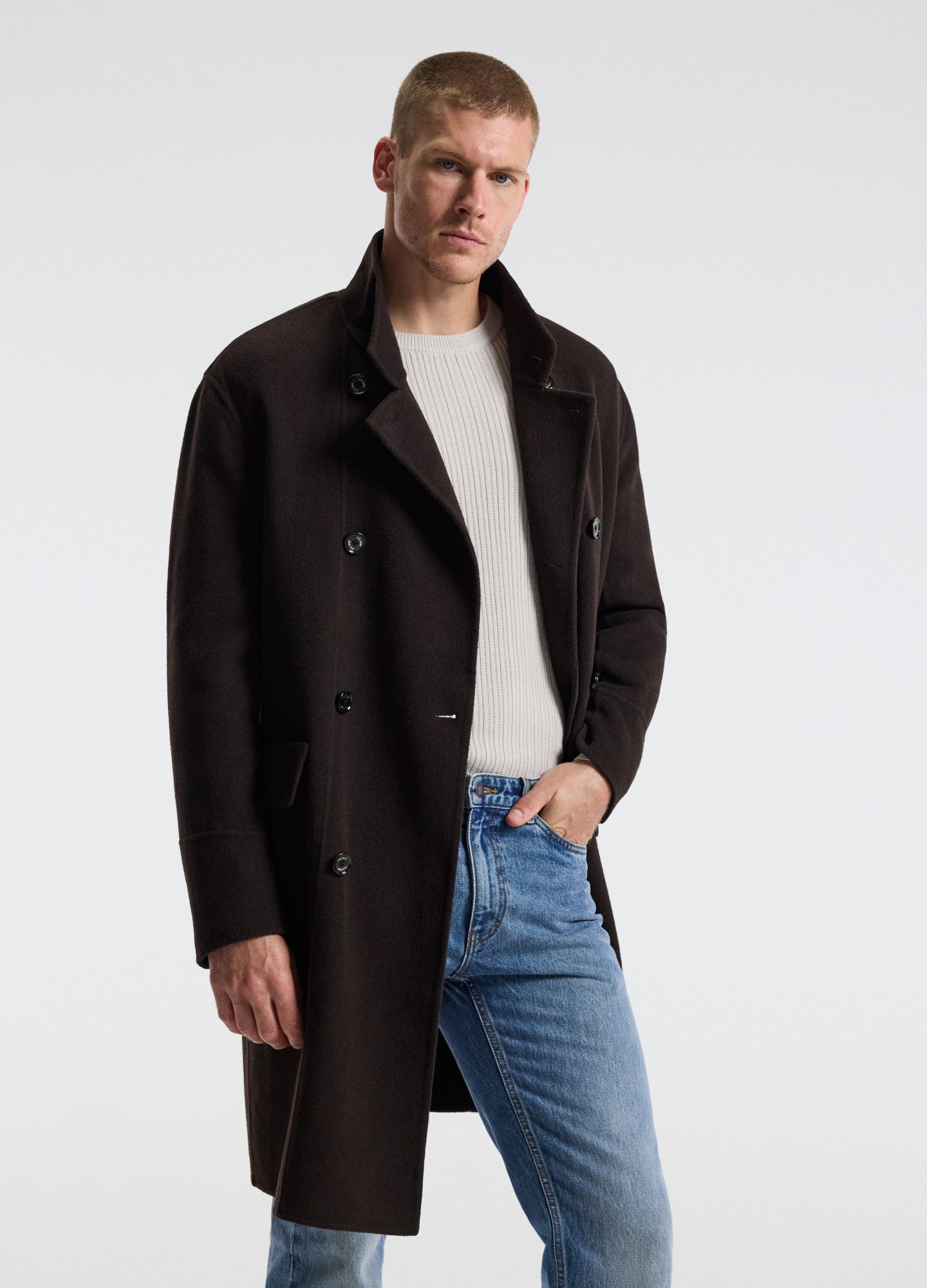 Double Breasted Wool Cashmere Coat Chocolate