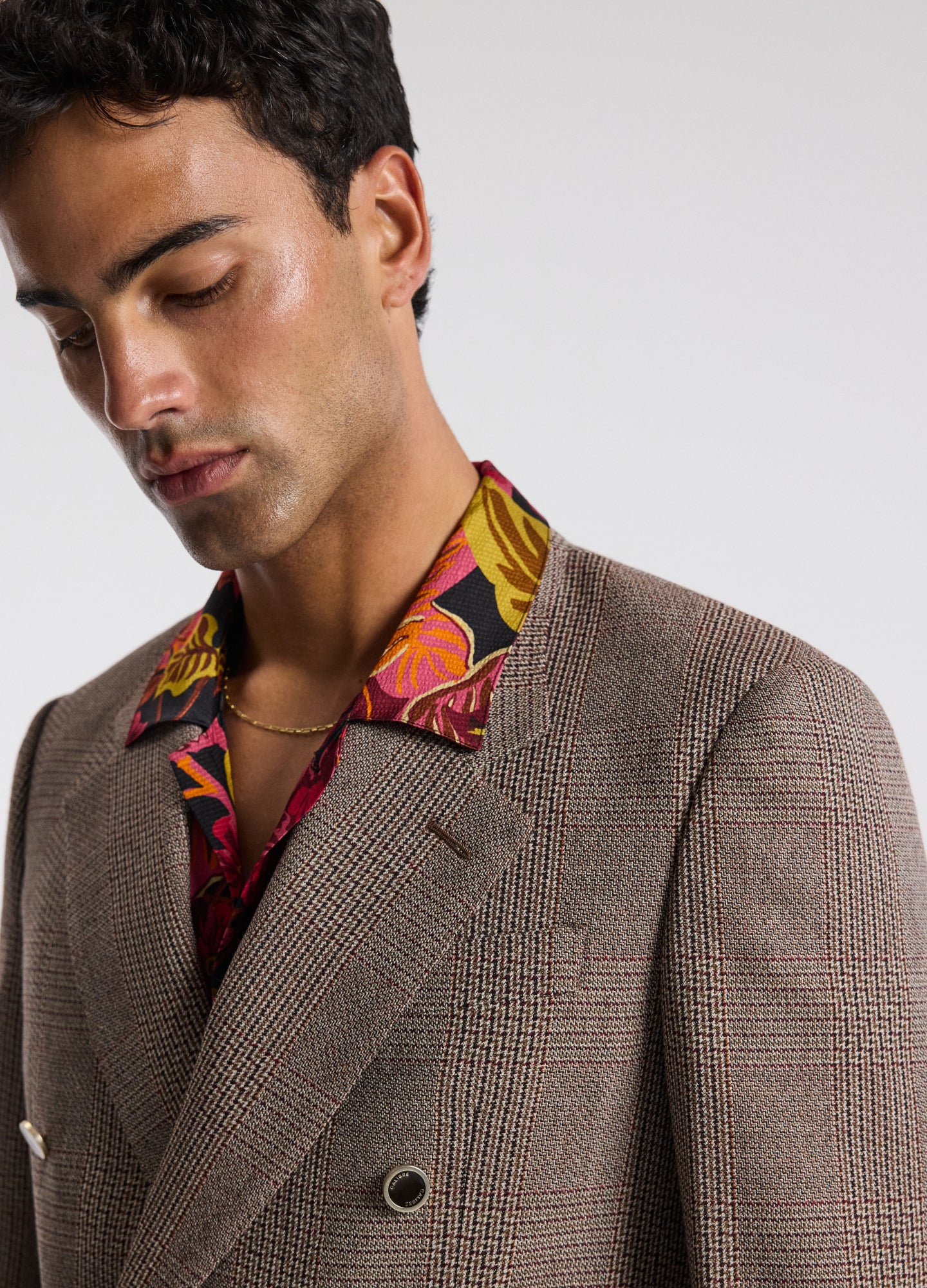 Double-Breasted Glen Check Wool Blazer Mahogany
