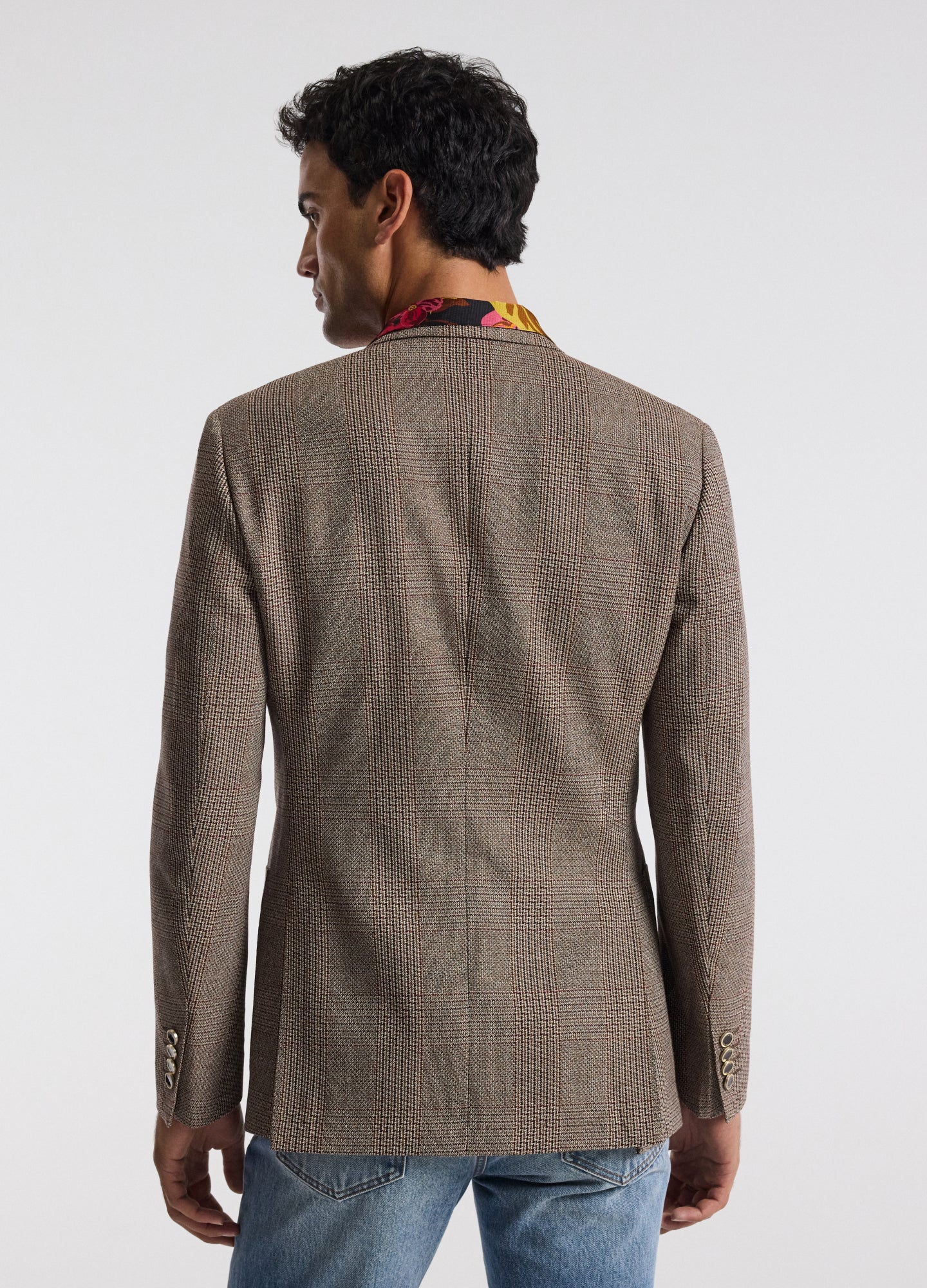 Double-Breasted Glen Check Wool Blazer Mahogany