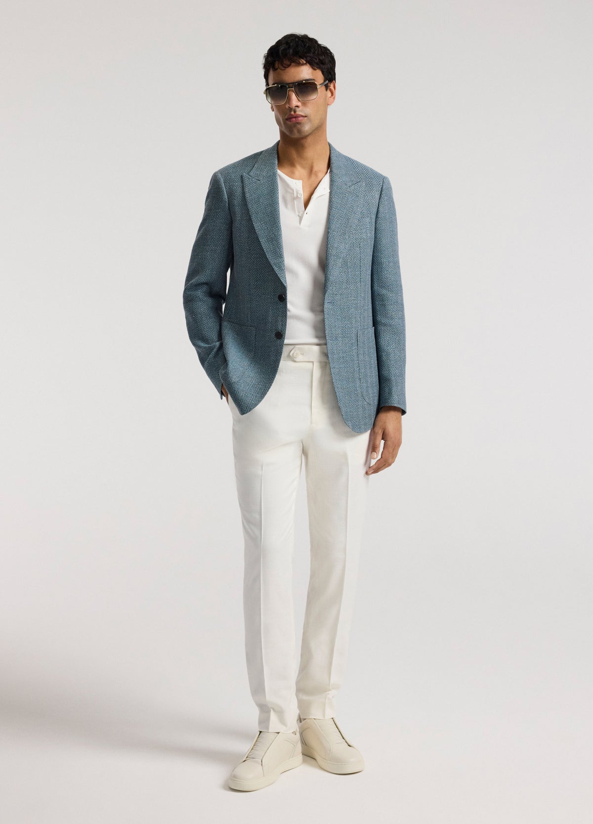 Tailored Melange Herringbone Blazer Seafoam