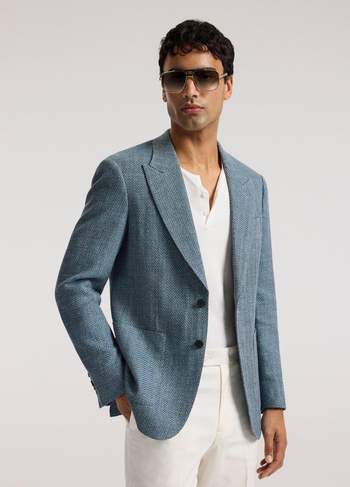 Tailored Melange Herringbone Blazer Seafoam