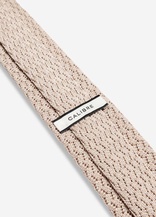 Zig Zag Silk Knitted Tie Natural