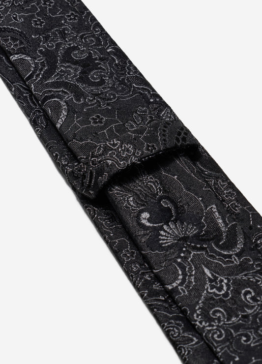 Paisley Jacquard Silk Tie Char Dark