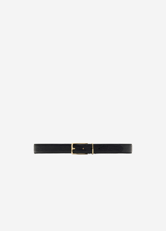 Croc Embossed Leather Belt Black