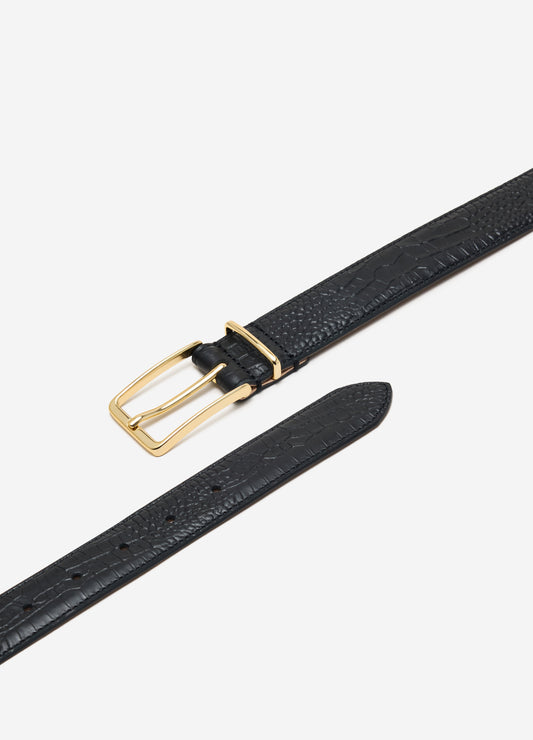 Croc Embossed Leather Belt Black