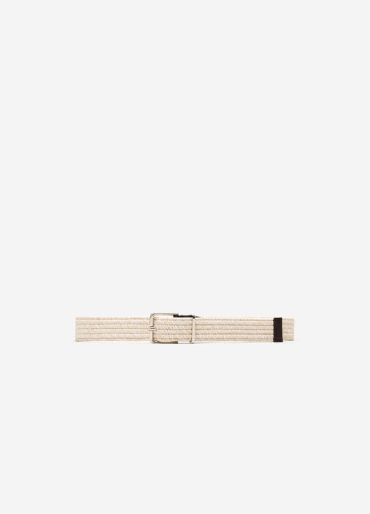 Leather Trim Elastic Belt Cream