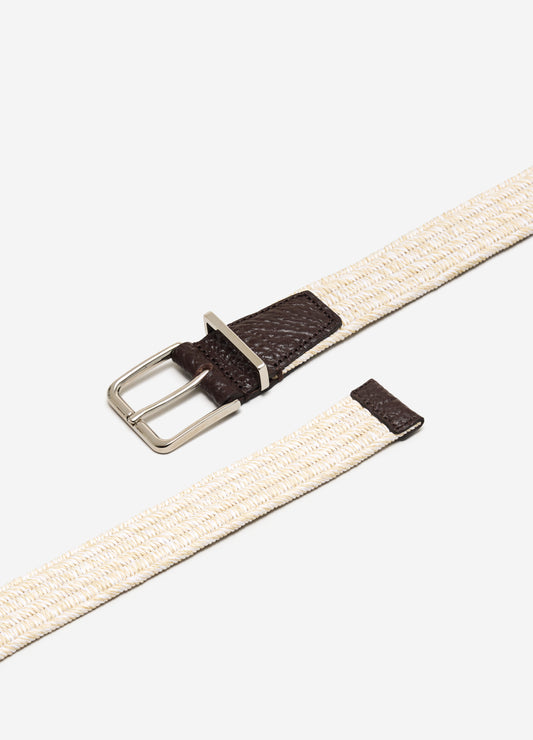 Leather Trim Elastic Belt Cream