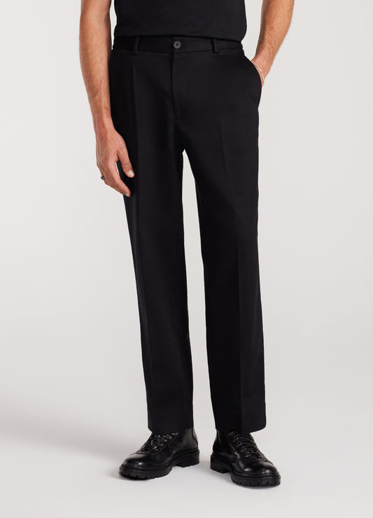 Relaxed Pleated Cotton Pants Black