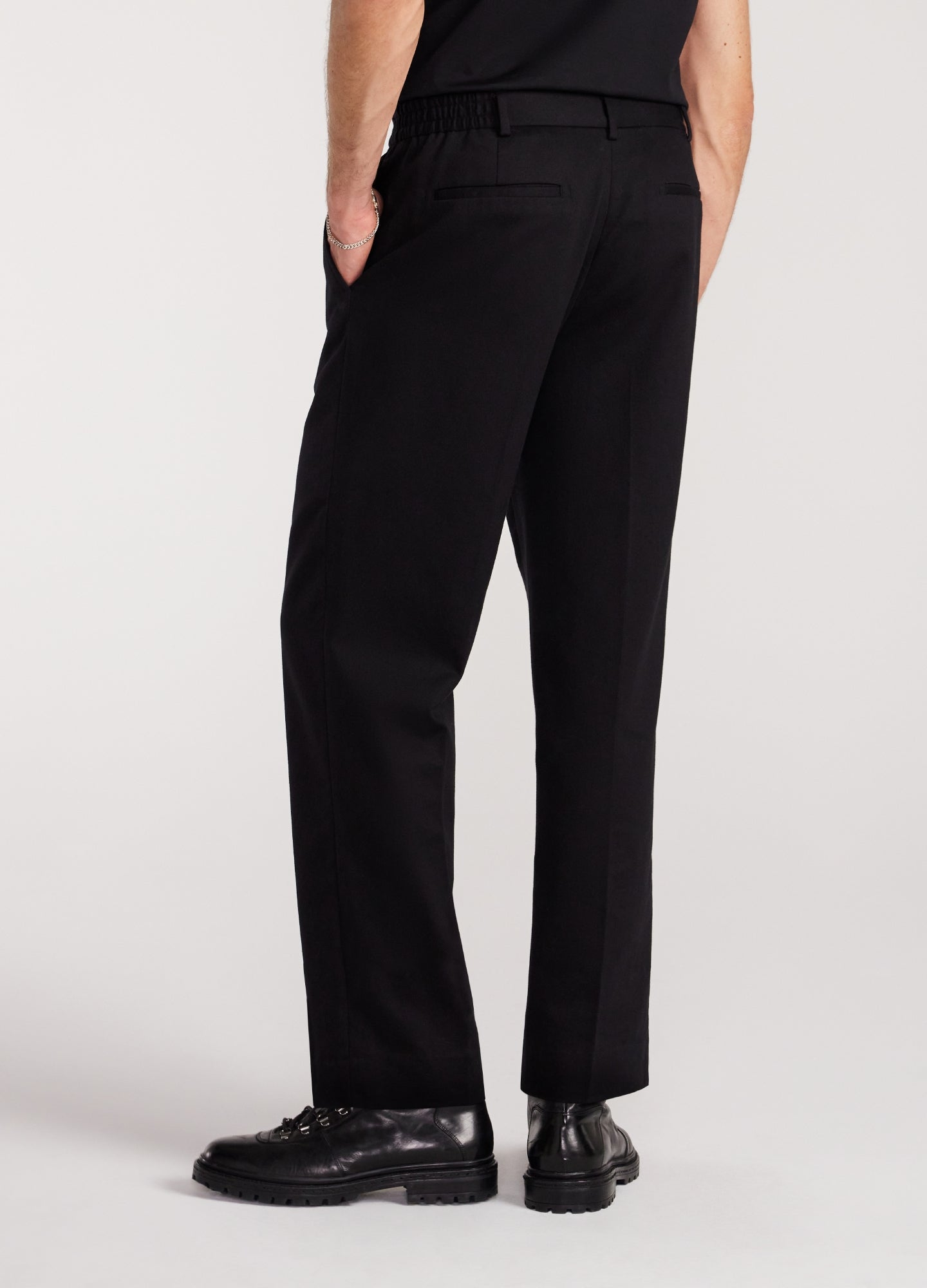 Relaxed Pleated Cotton Pants Black