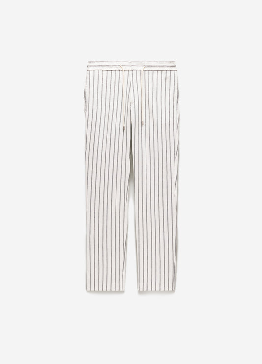 Striped Drawstring Pants White