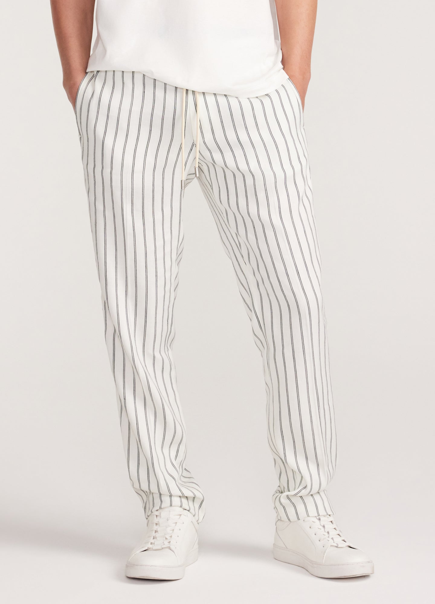 Striped Drawstring Pants White