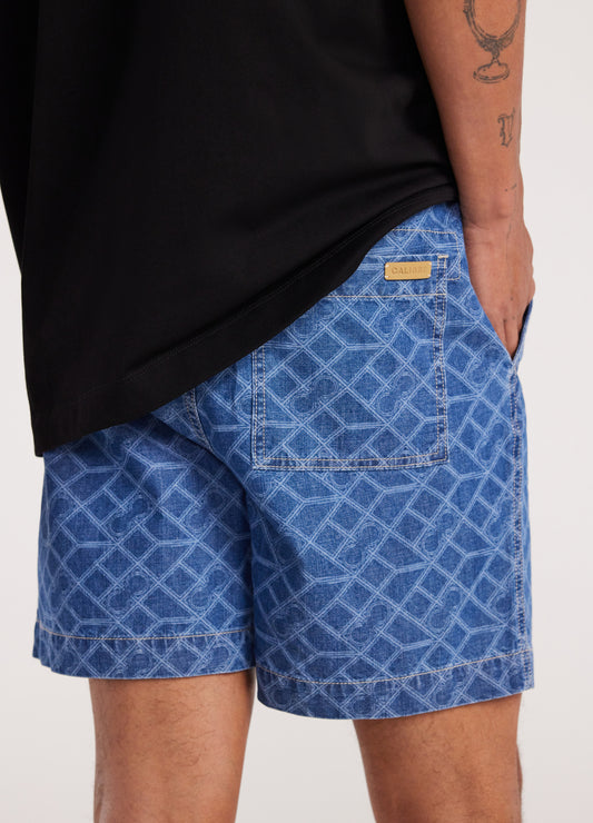 Monogram Denim Shorts Blue