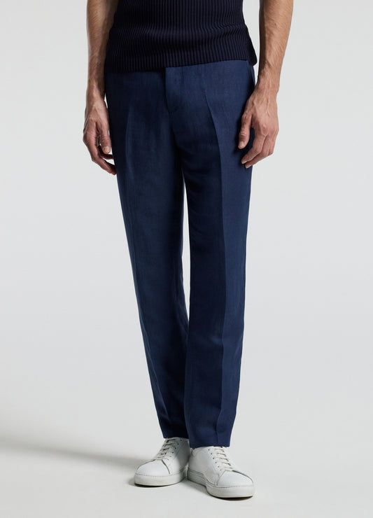 Textured Linen Blend Pants Denim Blue