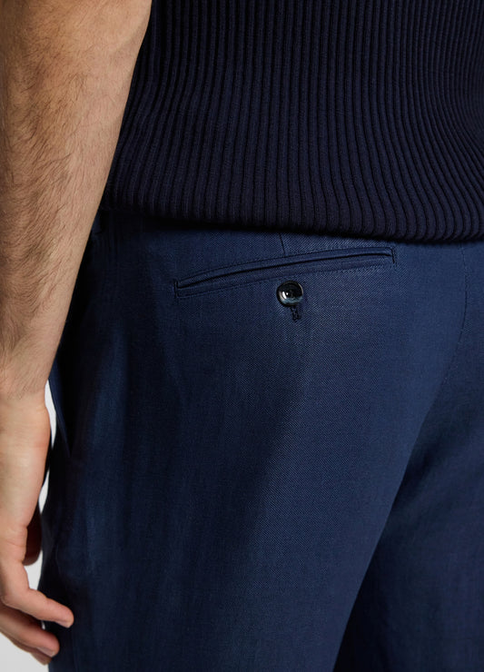 Textured Linen Blend Pants Denim Blue