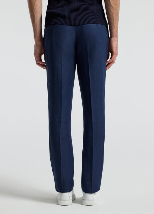 Textured Linen Blend Pants Denim Blue