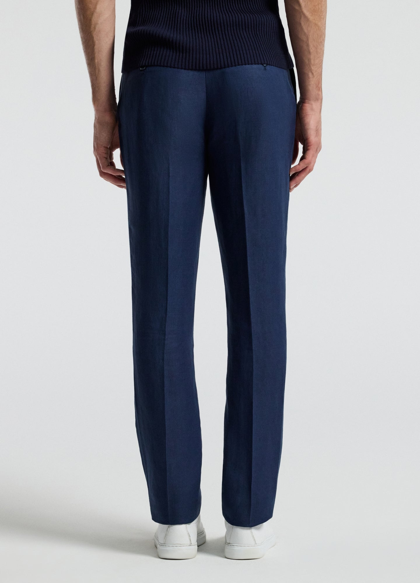 Textured Linen Blend Pants Denim Blue