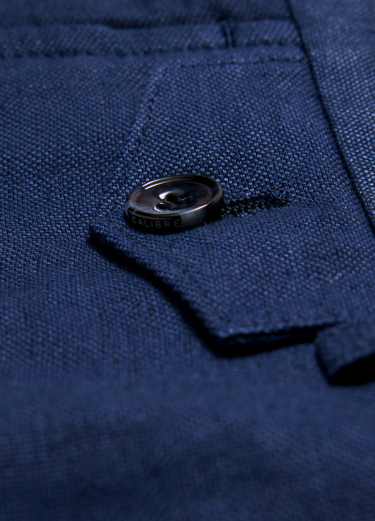 Textured Linen Blend Pants Denim Blue