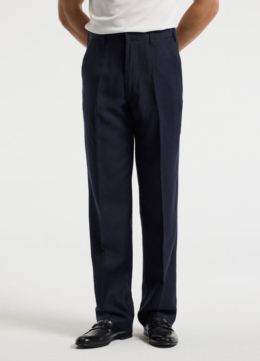 Linen Blend Loose Fit Pants Navy