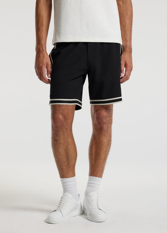 Stripe Trim Textured Shorts Black