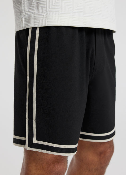 Stripe Trim Textured Shorts Black