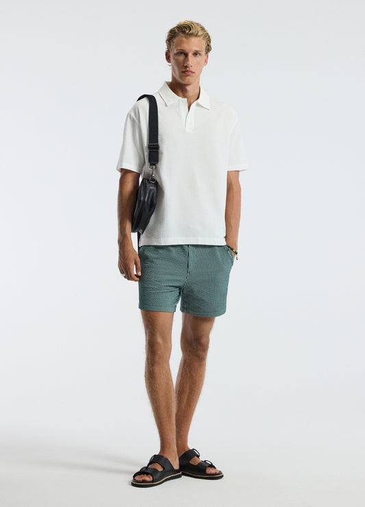 Striped Seersucker Knit Shorts Sea Green
