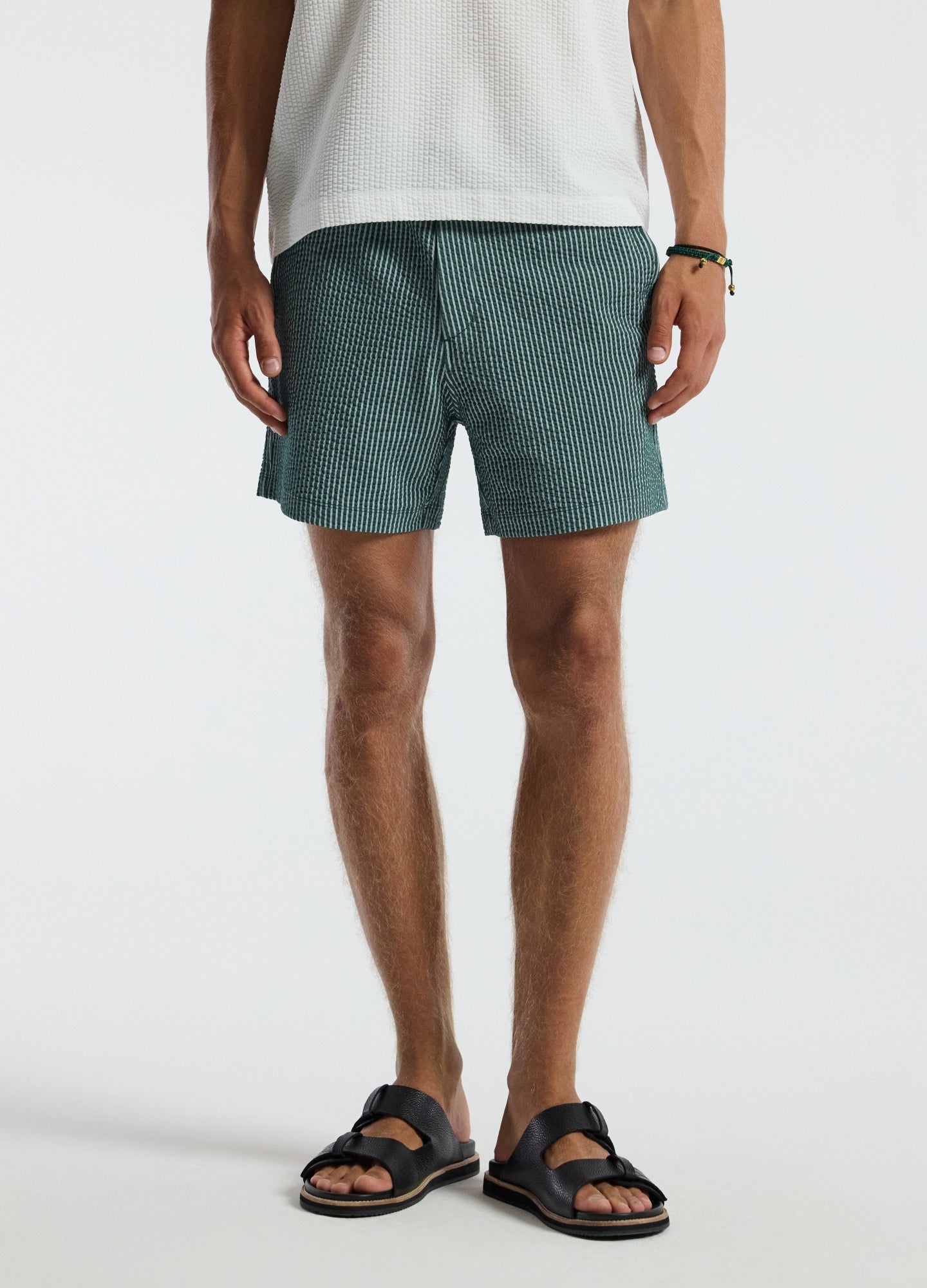 Striped Seersucker Knit Shorts Sea Green