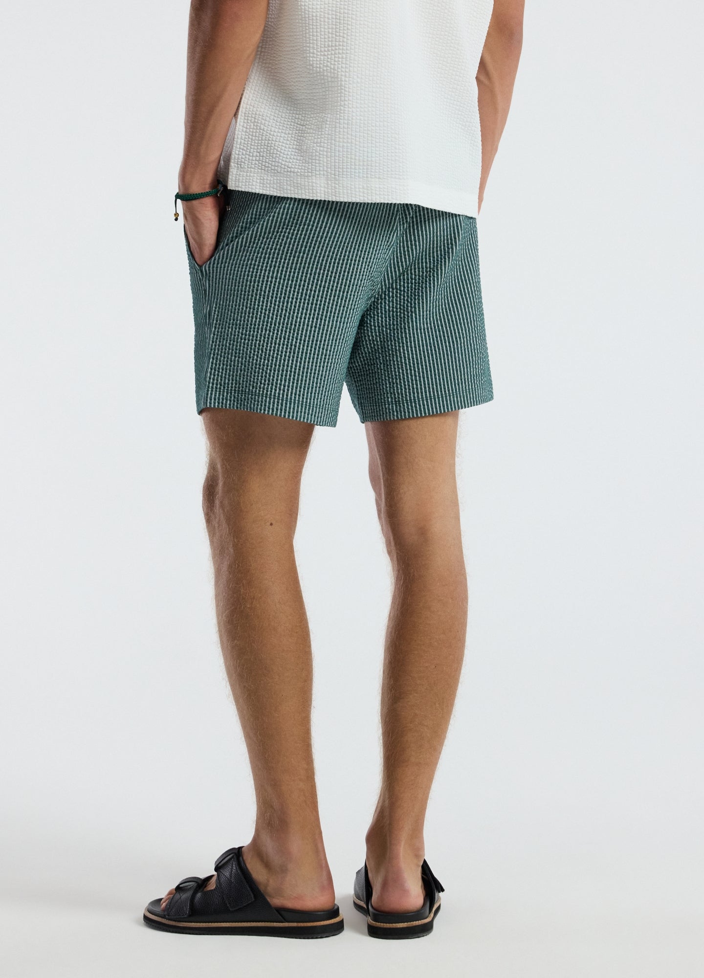 Striped Seersucker Knit Shorts Sea Green