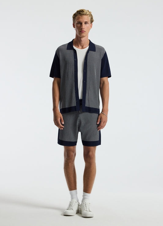 Panelled Stripe Knit Shorts Navy