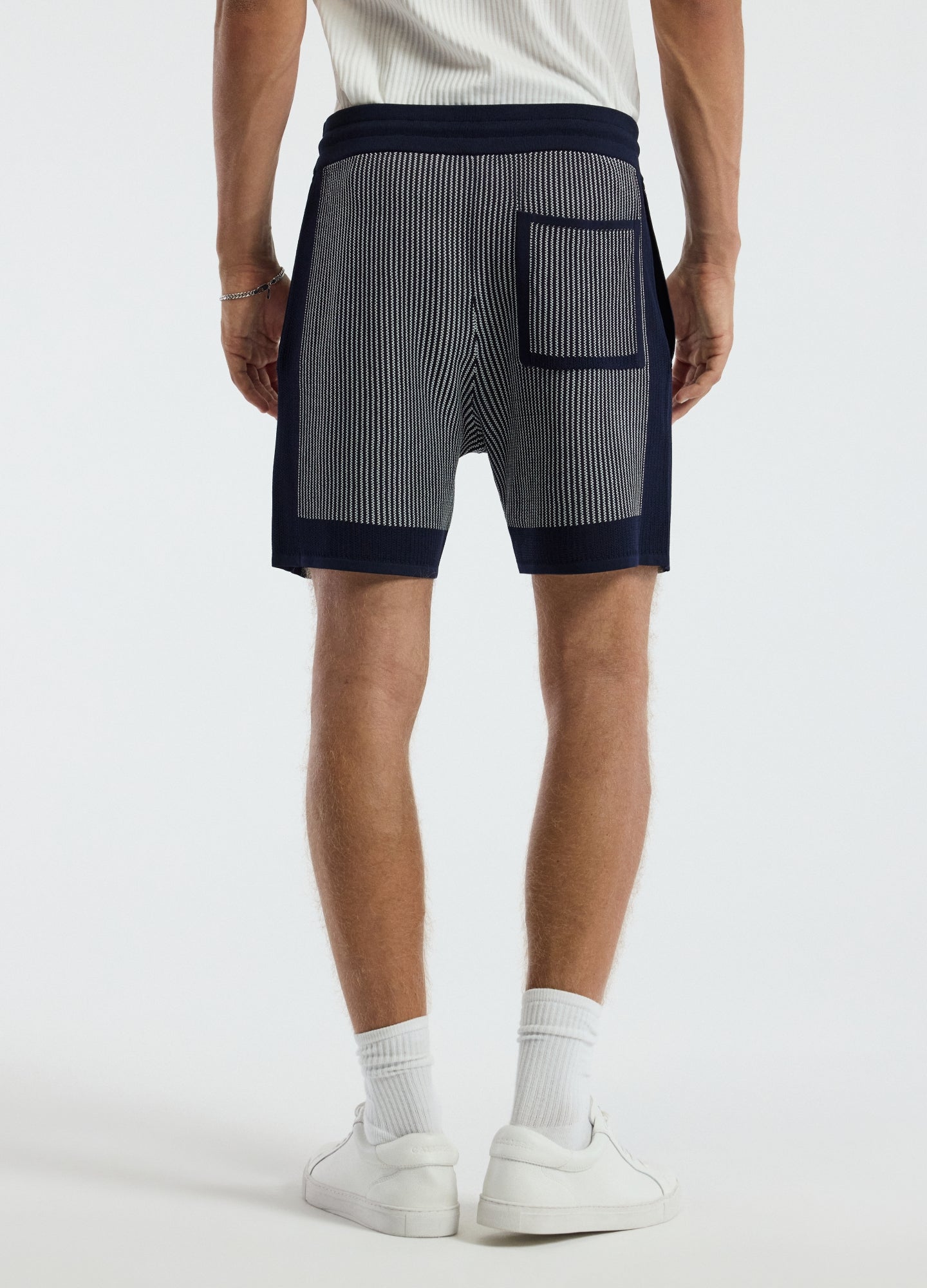 Panelled Stripe Knit Shorts Navy