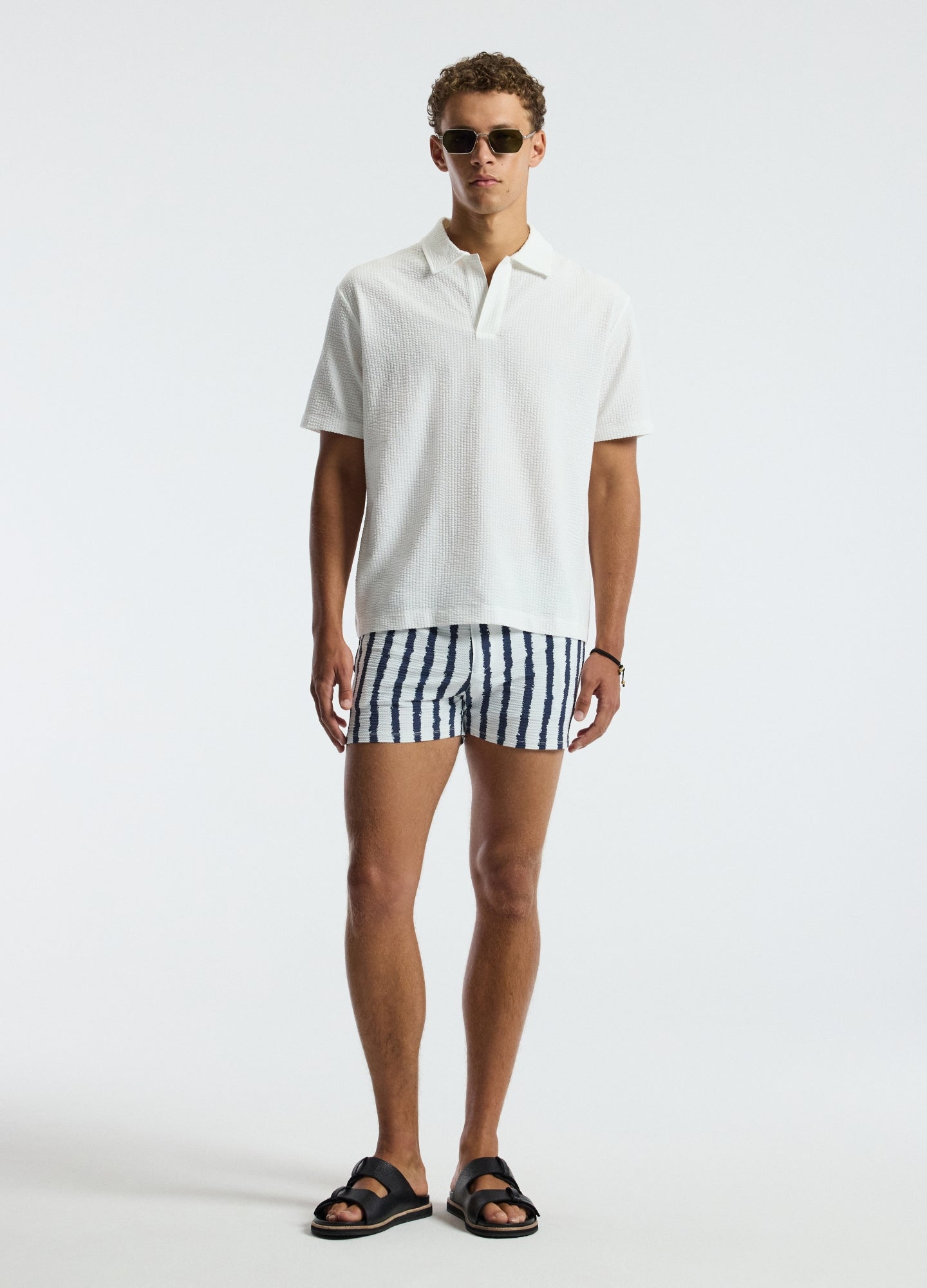 Ink Stripe Swim Short White Navy