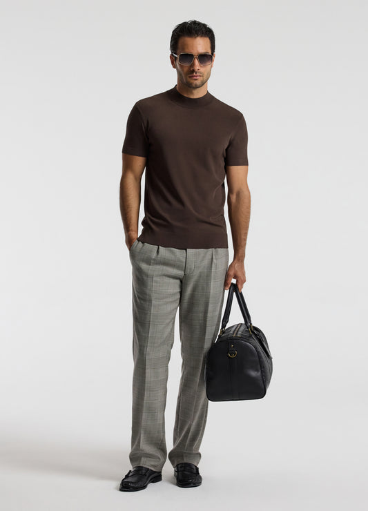 Tailored Check Wool Pants Mocha