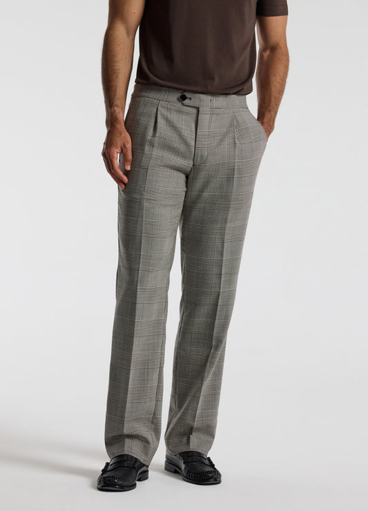 Tailored Check Wool Pants Mocha
